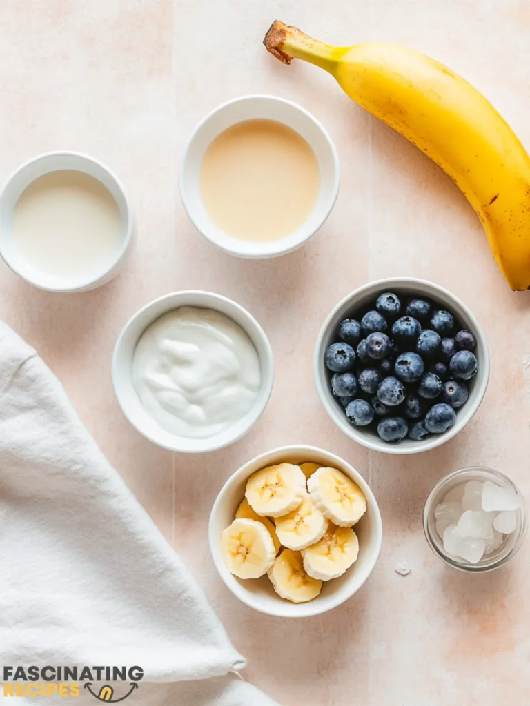 Fresh blueberry smoothie ingredients