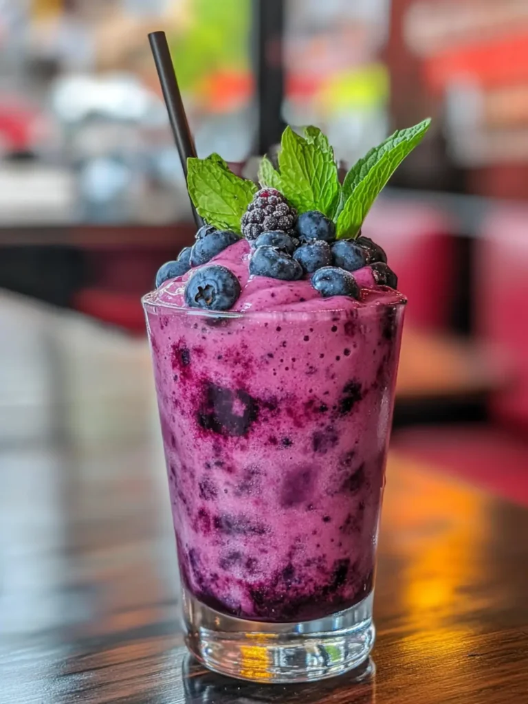 Fresh blueberry smoothie with a mint garnish for content