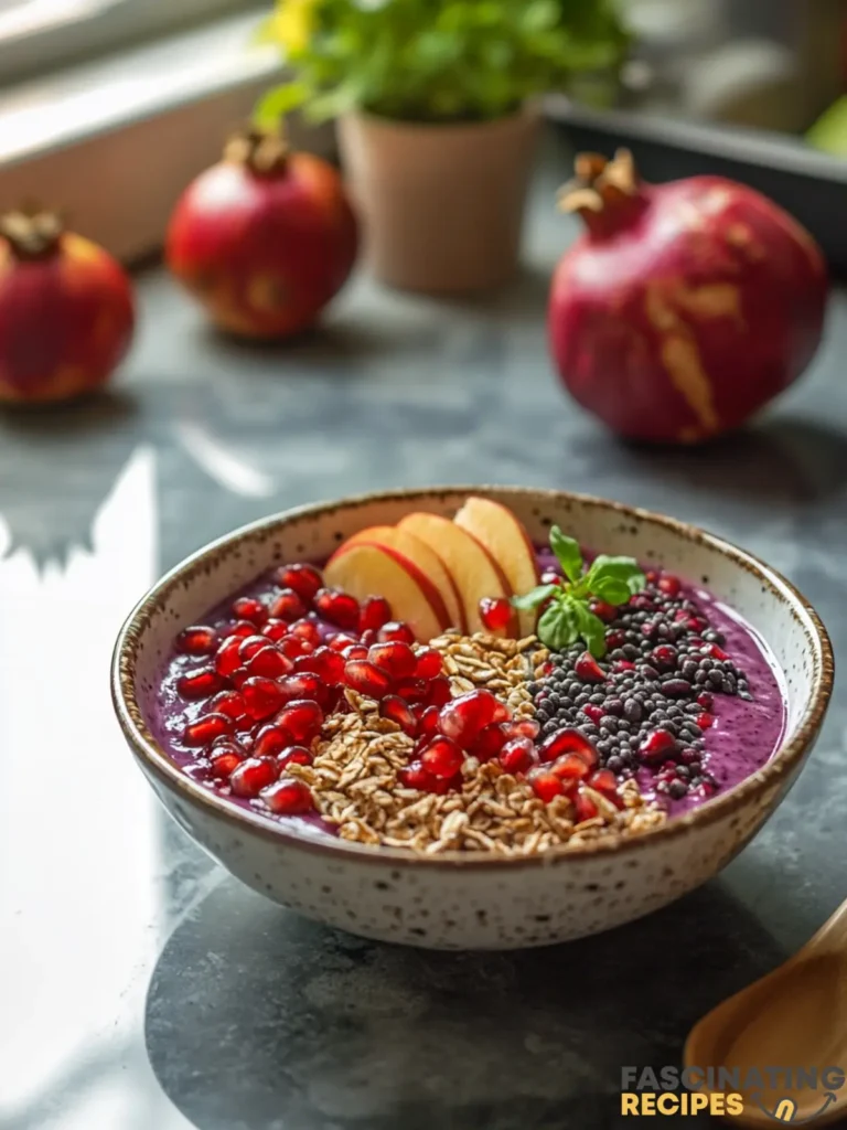 Vibrant Pomongranate Acai Bowl with Fresh Toppings in modern american kitchen