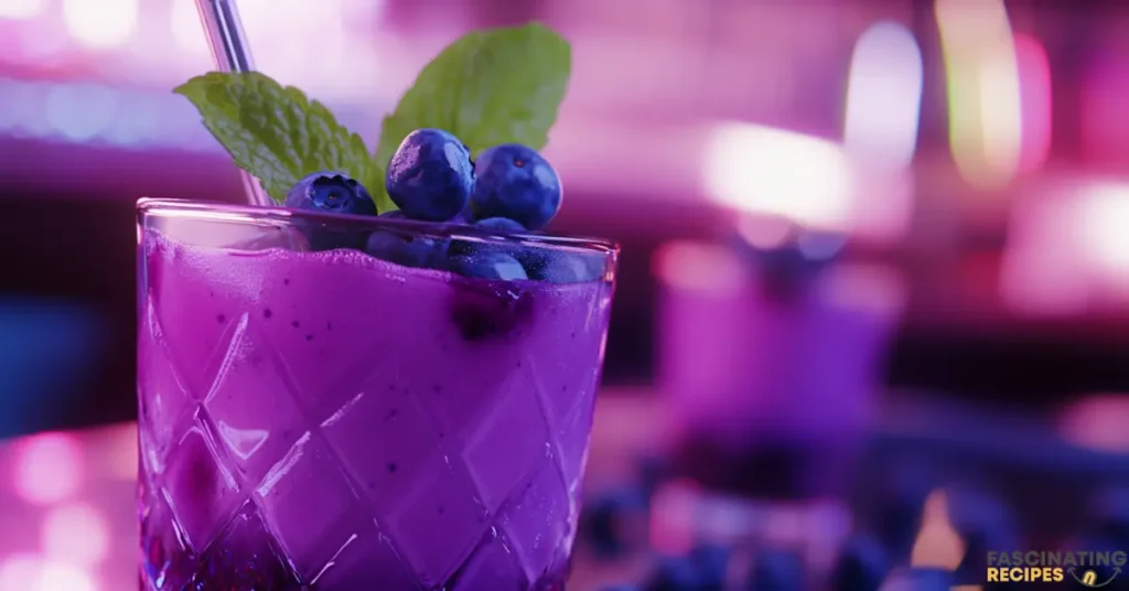 Fresh blueberry smoothie with a mint garnish